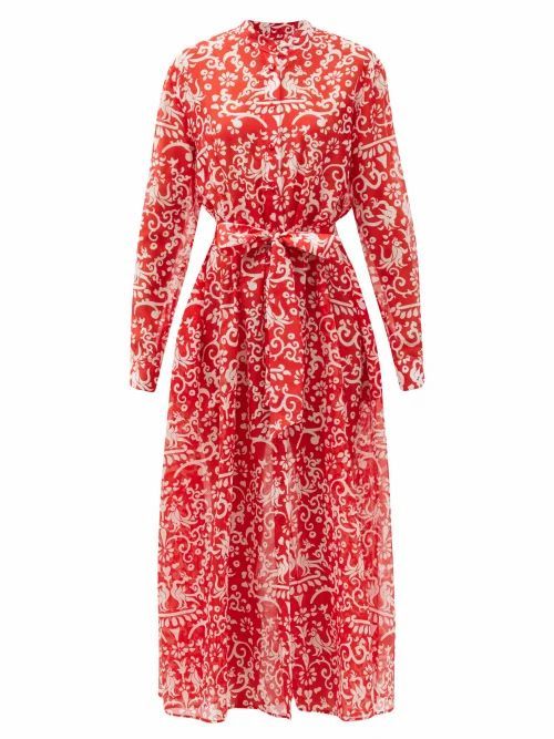 Saloni - Inez Phoenix-print Cotton-blend Shirt Dress - Womens - Red White