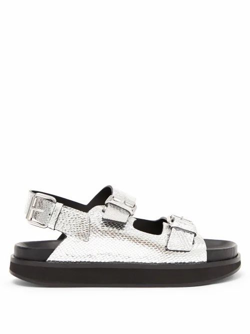 Isabel Marant - Ophie Buckled Snake-effect Leather Sandals - Womens - Silver