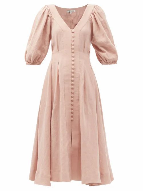 Fil De Vie - Casablanca Tie-waist Linen Midi Dress - Womens - Light Pink