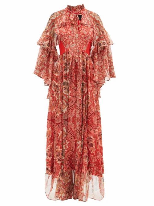 Sash-neck Paisley-print Silk-chiffon Maxi Dress - Womens - Red Multi