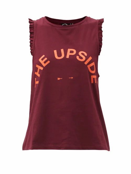 The Upside - Sarah Ruffled Logo-print Cotton-jersey Tank Top - Womens - Burgundy