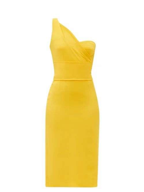 One-shoulder Cady Midi Dress - Womens - Yellow