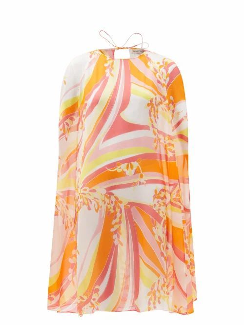 Emilio Pucci - Lilly-print Silk-georgette Mini Cape Dress - Womens - Orange Print