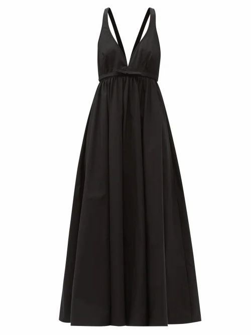 Bow-trim Cotton-poplin Dress - Womens - Black