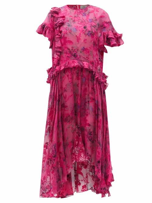 Preen By Thornton Bregazzi - Isamu Asymmetric Floral-devoré Satin Dress - Womens - Pink Multi