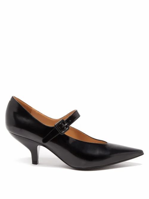 Maison Margiela - Point-toe Leather Mary Jane Shoes - Womens - Black