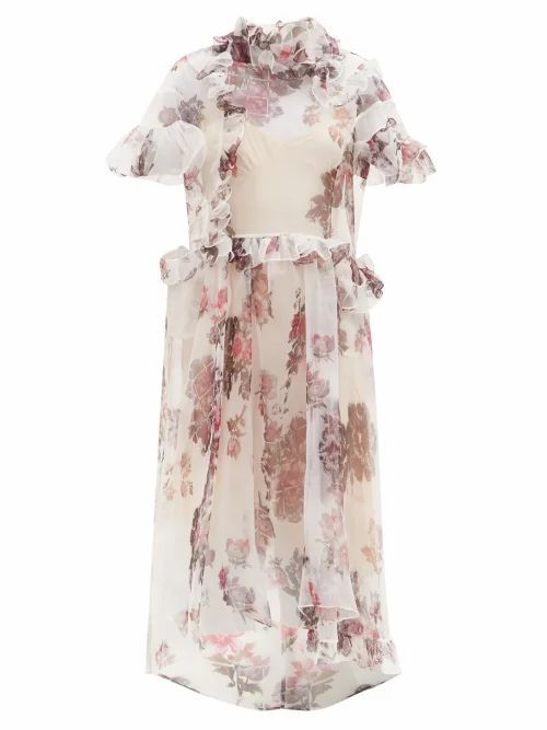 Maeimi Ruffled Floral-print Organza Midi Dress - Womens - White Multi