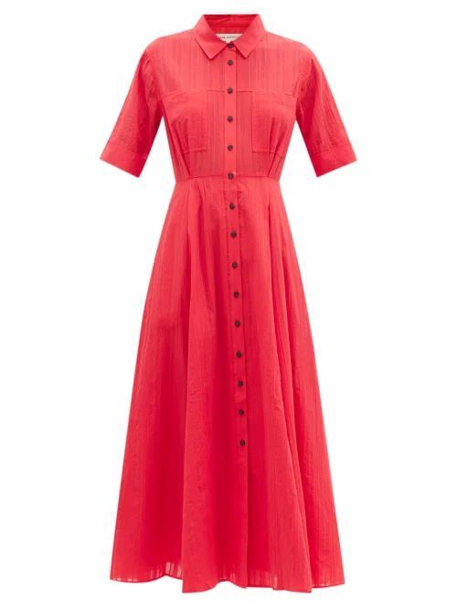 Lorelei Striped Organic-cotton Shirt Dress - Womens - Red