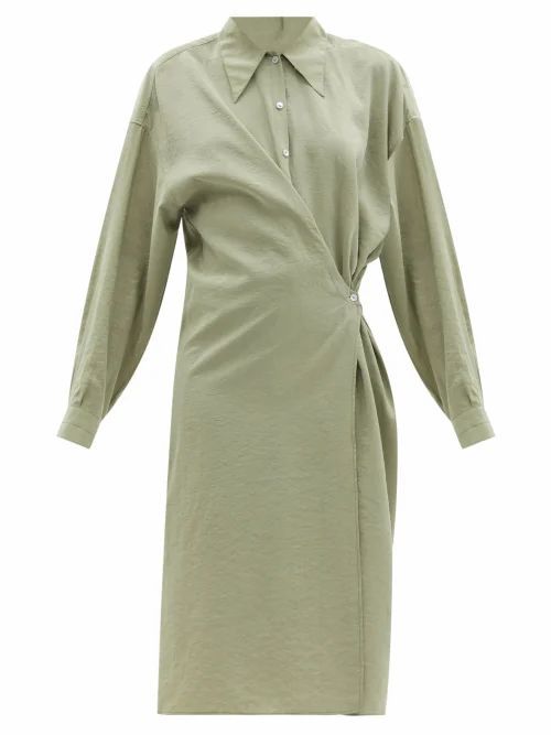 Silk-blend Midi Wrap Dress - Womens - Khaki