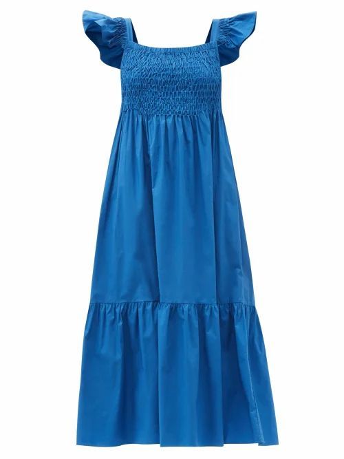 Sea - Varsha Shirred Cotton-poplin Dress - Womens - Blue