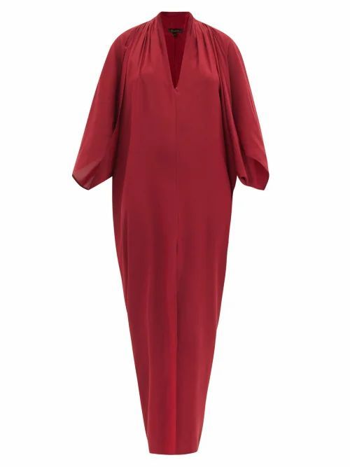 Thea - The Iris Gathered-shoulder Silk Maxi Dress - Womens - Red