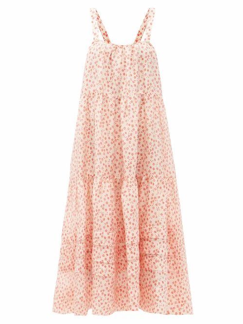 Lee Mathews - Constance Floral-print Linen-blend Midi Dress - Womens - Pink Print