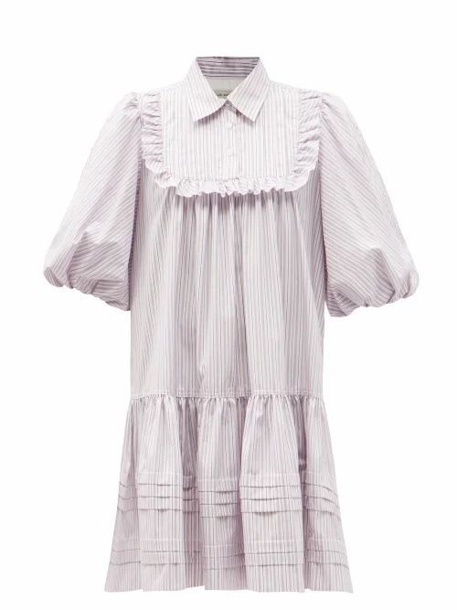 Anika Puff-sleeve Striped Cotton Mini Dress - Womens - Light Pink