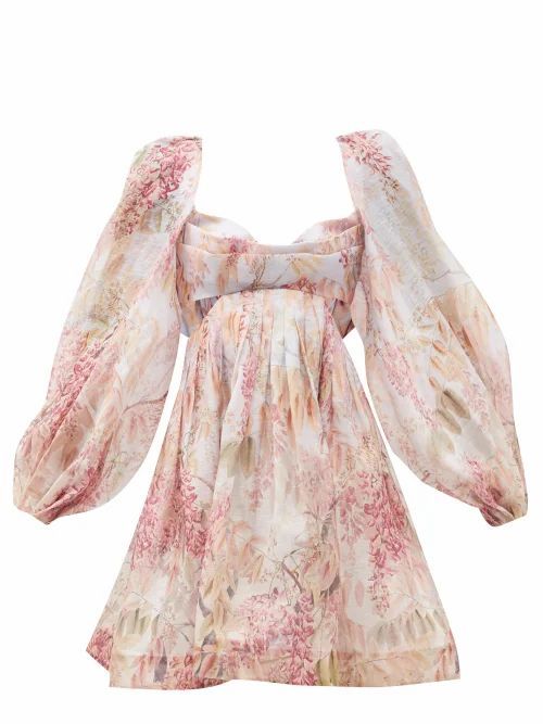 Zimmermann - Botanica Floral-print Linen-blend Mini Dress - Womens - Pink Print