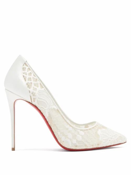 Christian Louboutin - Follies 100 Lace And Leather Pumps - Womens - Ivory