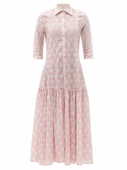 Marina America Rose-print Cotton Shirt Dress - Womens - Light Pink