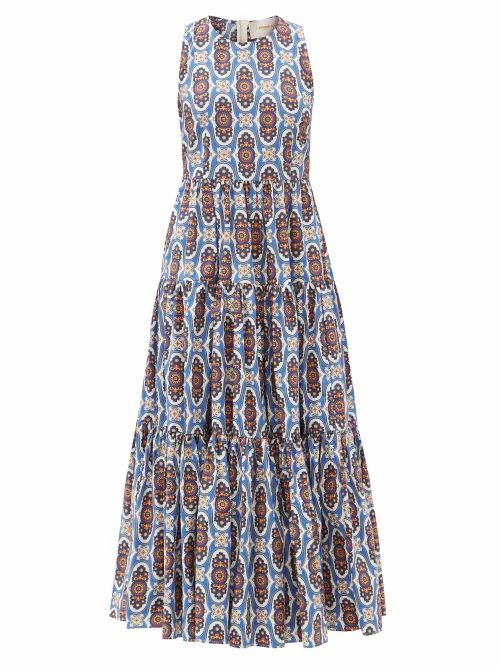 Big Amalfi-print Tiered Cotton-poplin Dress - Womens - Blue Multi