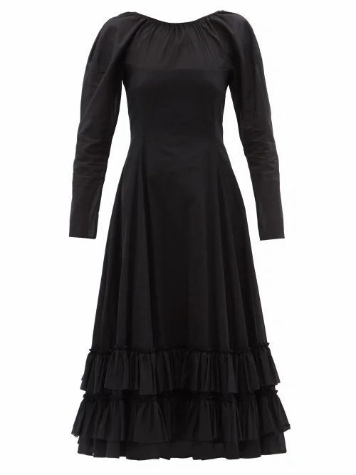 Alonya Hand-gathered Cotton-voile Midi Dress - Womens - Black