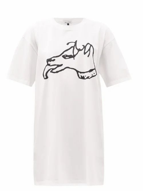 Bella Freud - Dog-print Organic-cotton Jersey T-shirt Dress - Womens - White