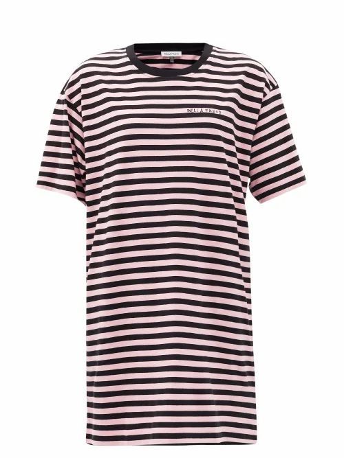 Bella Freud - Striped Organic-cotton Jersey T-shirt Dress - Womens - Black Pink