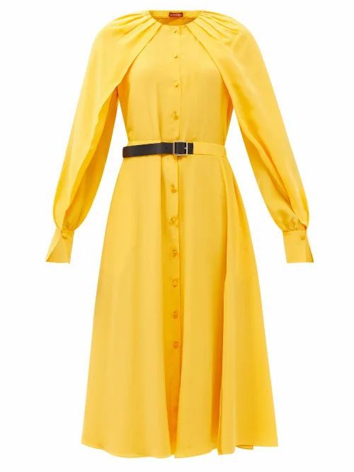 Altuzarra - Liana Belted Silk Crepe De Chine Midi Dress - Womens - Yellow