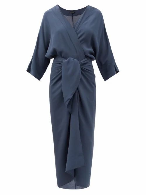 Knotted Crepe Wrap Dress - Womens - Blue