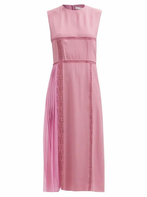 Patchworked Georgette And Lace Midi Dress - Womens - Pink