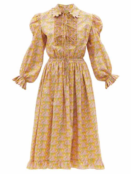 Horror Vacui - Pernille Floral-print Cotton-poplin Dress - Womens - Yellow Multi