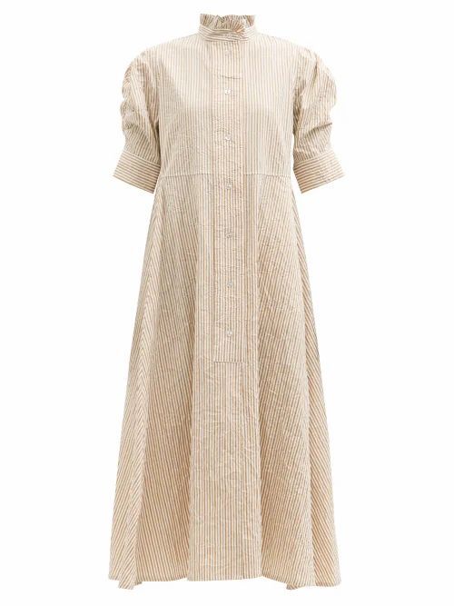 Thierry Colson - Venetia Striped Crinkled-cotton Shirt Dress - Womens - Brown White