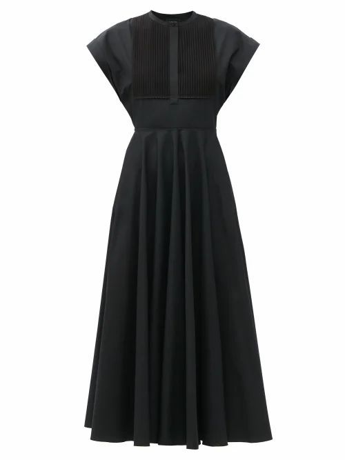 Giambattista Valli - Pintucked Cotton-poplin Midi Dress - Womens - Black