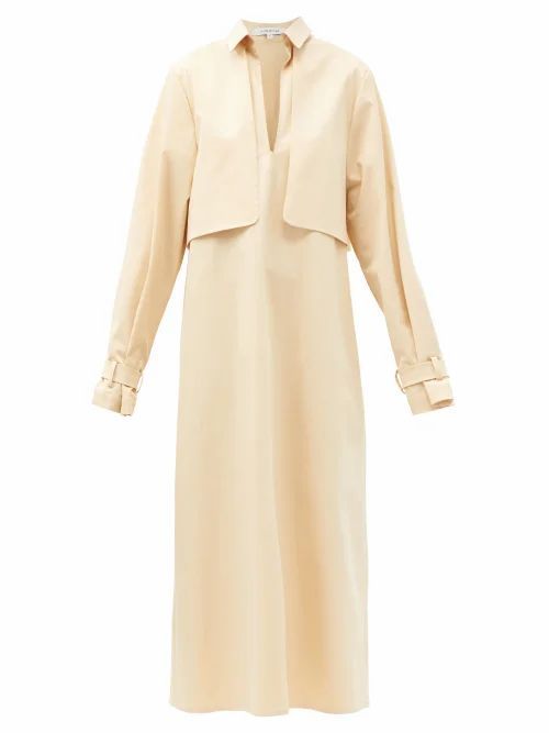 La Collection - Liv Storm-flap Cotton-blend Poplin Dress - Womens - Beige