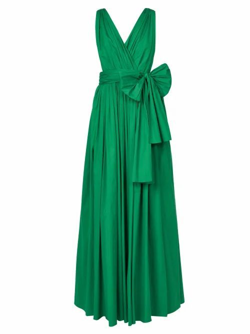 Draped Side-slit Cotton-poplin Dress - Womens - Emerald