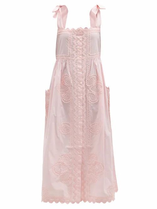 Juliet Dunn - Tie-shoulder Rickrack-trimmed Cotton-poplin Dress - Womens - Light Pink