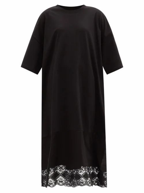 Vaquera - Oversized Lace-trimmed Cotton T-shirt Dress - Womens - Black