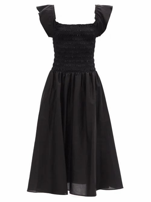 Totême - Square-neck Smocked Midi Dress - Womens - Black
