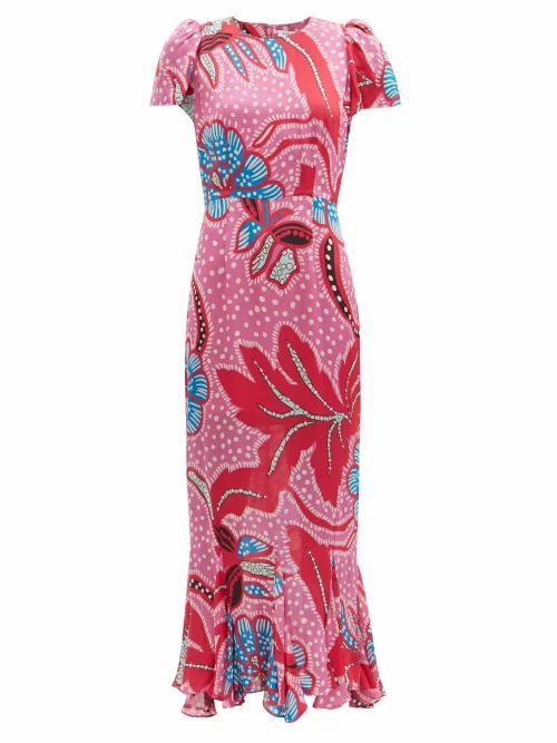 Lulani Floral-print Fluid-poplin Dress - Womens - Pink Print