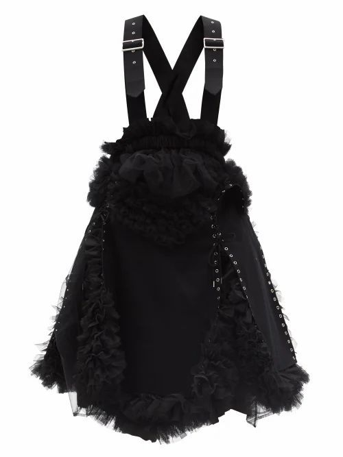 Ruffled Tulle And Cotton-twill Pinafore Dress - Womens - Black