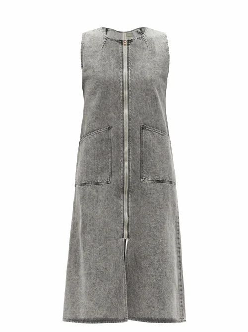 Zipped Washed-denim Midi Dress - Womens - Grey