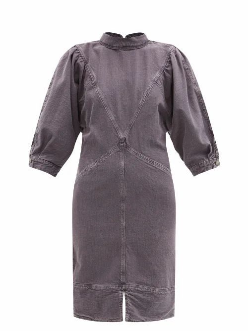 Laure Puff-sleeve Denim Midi Dress - Womens - Navy