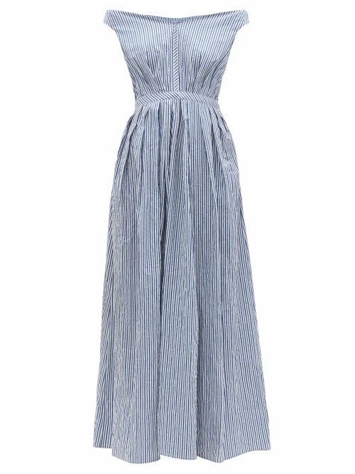 Thierry Colson - Valeria Off-the-shoulder Striped Cotton Maxi Dress - Womens - Blue White