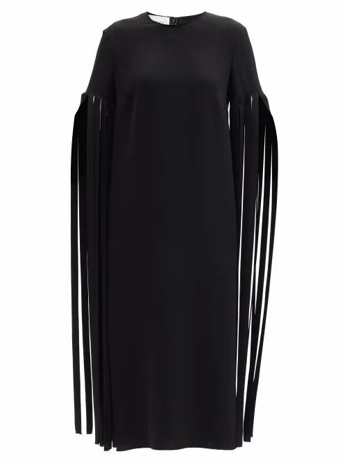 Cady Couture Fringe-sleeve Silk Midi Dress - Womens - Black