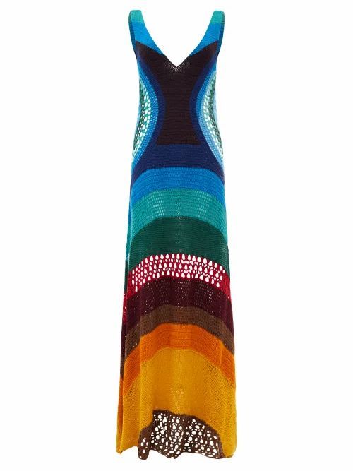 Ocon Plunge-neck Striped Crochet Dress - Womens - Multi
