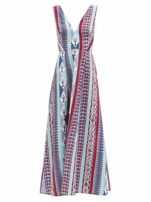 Le Sirenuse, Positano - Nellie Arlecchino-print Cotton Dress - Womens - Blue Print
