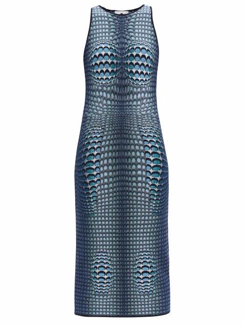 Marine Serre - Moonfish Skin-jacquard Dress - Womens - Blue Print