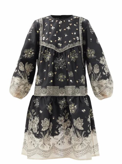 Biyan - Azrila Embroidered-organza Silk-blend Dress - Womens - Black