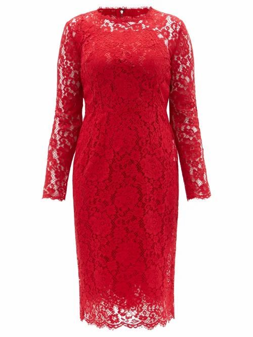 Dolce & Gabbana - Cordonetto-lace Sheath Midi Dress - Womens - Red