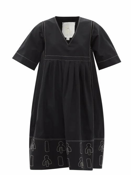 Ssone - Reiko Embroidered Organic-cotton Blend Dress - Womens - Black
