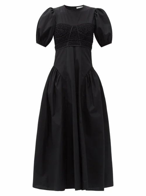 Clementine Smocked-bodice Cotton-blend Dress - Womens - Black