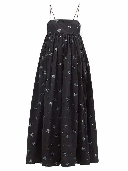 Beth Hawthorn Floral-embroidered Taffeta Dress - Womens - Black Multi