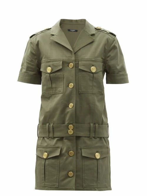 Cargo-pocket Cotton-blend Mini Shirt Dress - Womens - Khaki